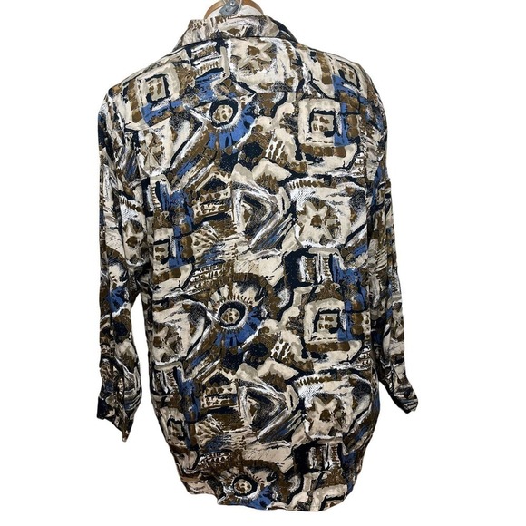 Vintage 80’s Paul at Duffier Button Down Shirt Abstract Print Brown Blue Medium - Picture 2 of 12